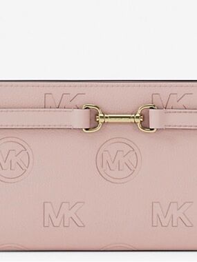 Michael Kors Pale Pink Embossed MK Wristlet with Gold Hardware